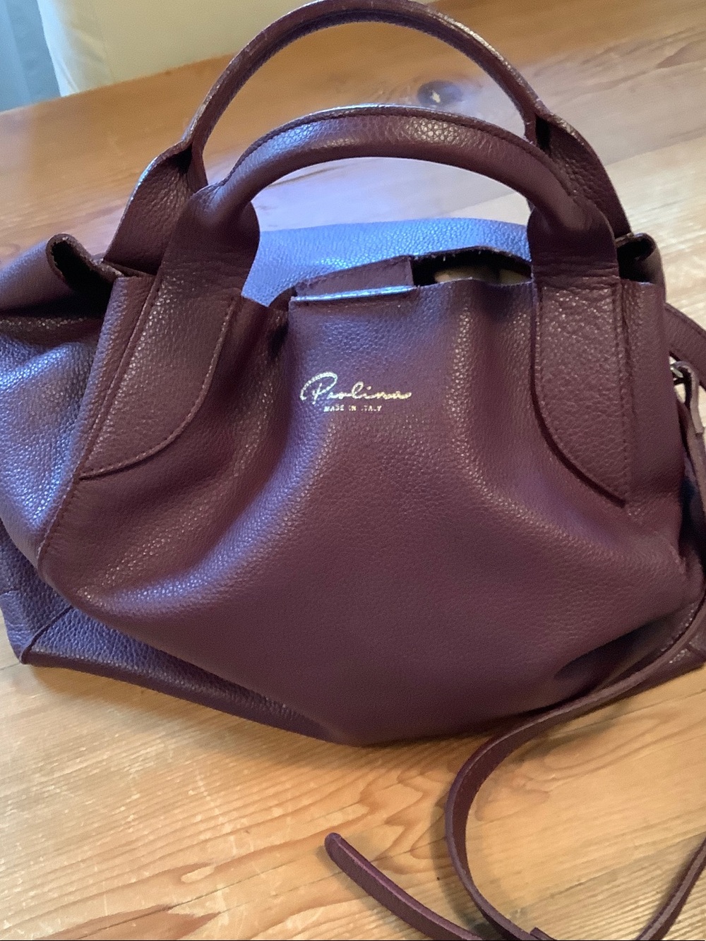 Paolina Merlot Burgundy Italian Leather Convertible Satchel Crossbody Bag